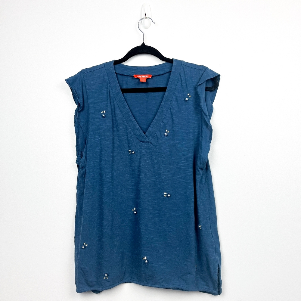 Joe Fresh Blue Short Sleeve Tee with Rhinestone Flowers
